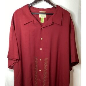 Cubavera Mens Burgundy Embroidered Short Sleeve Button Up Shirt